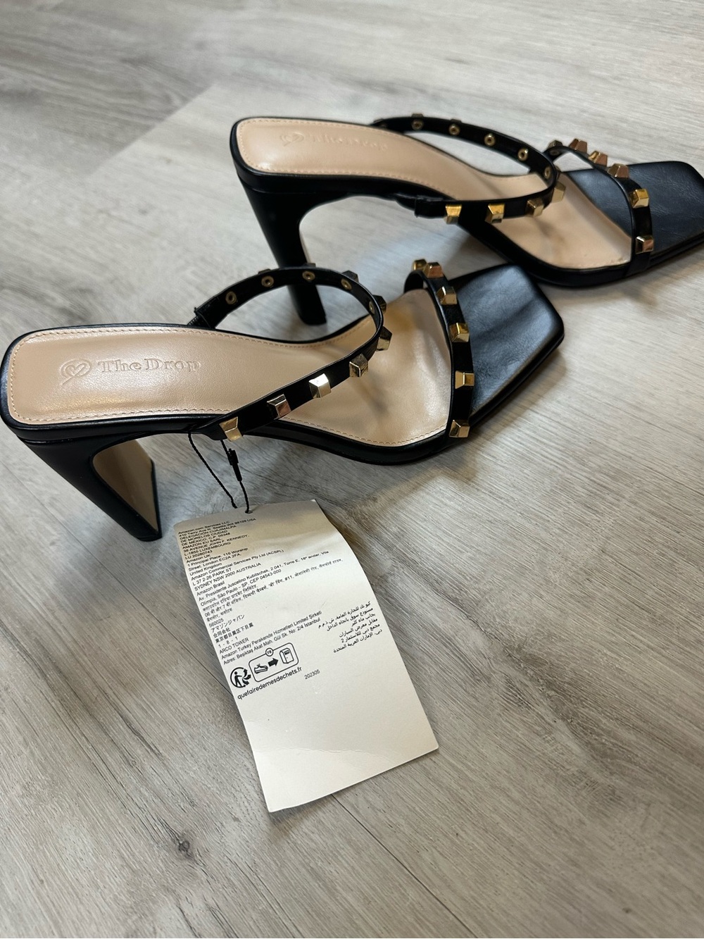 Black Studded Strappy Block Heels - Size 8.5